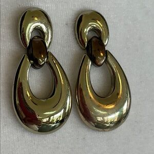 GIVENCHY Rare Two-Tone Gold Bronze Door Knocker Post Drop Earrings Vintage